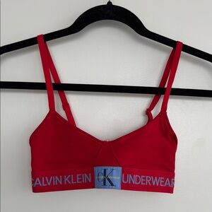 Calvin Klein Red Bra with Adjustable Straps and Wide Elastic Band
